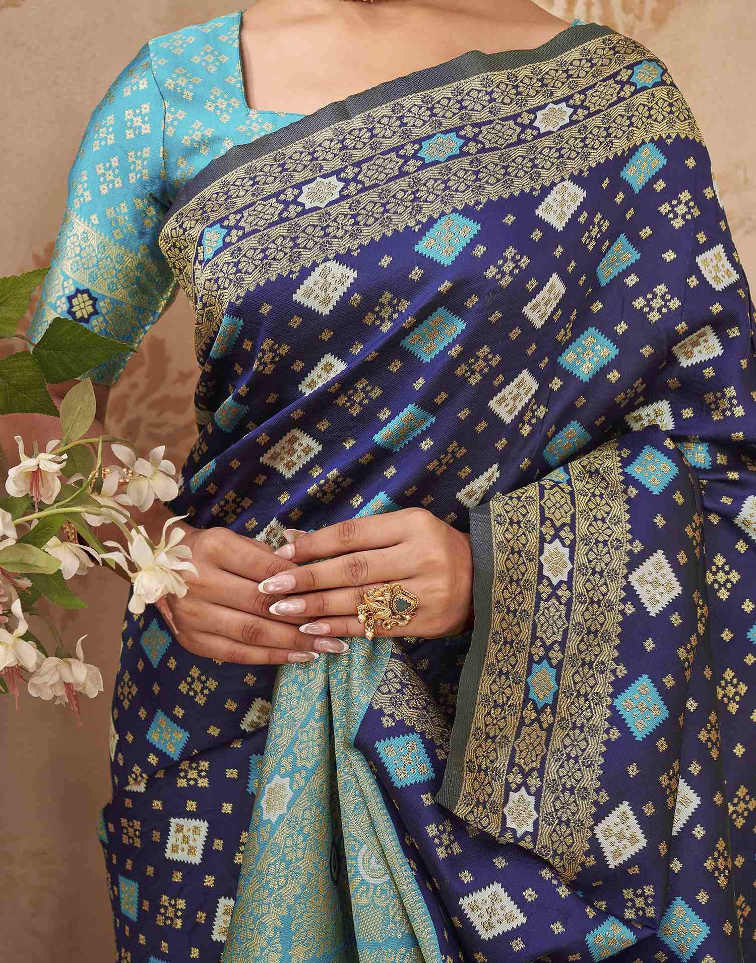 Navy Blue Silk Woven Banarasi Saree