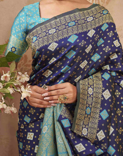 Navy Blue Silk Woven Banarasi Saree