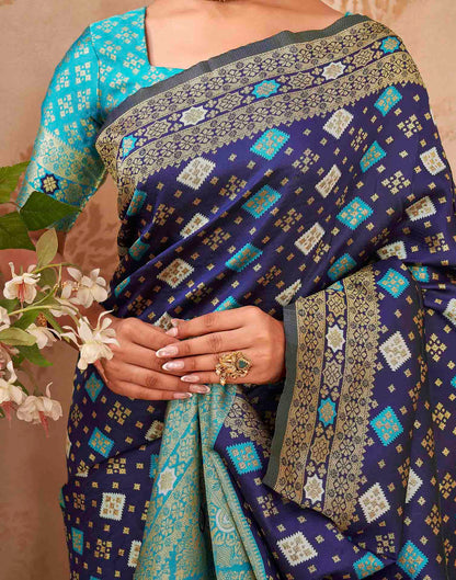 Navy Blue Silk Woven Banarasi Saree