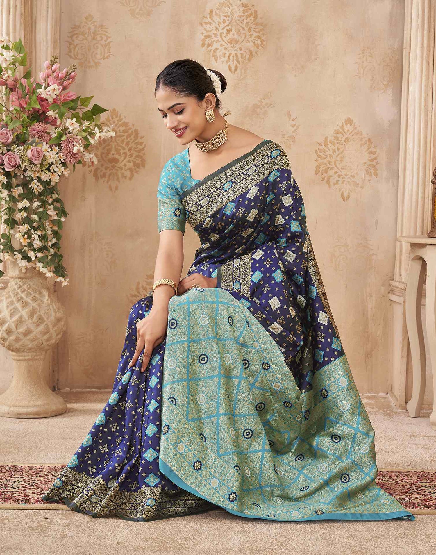 Navy Blue Silk Woven Banarasi Saree