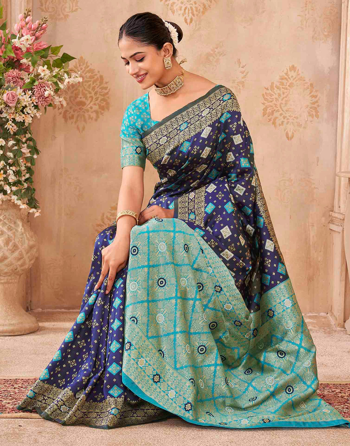 Navy Blue Silk Woven Banarasi Saree