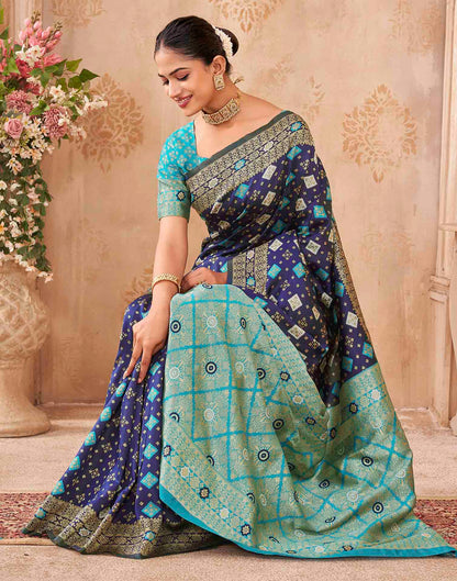 Navy Blue Silk Woven Banarasi Saree