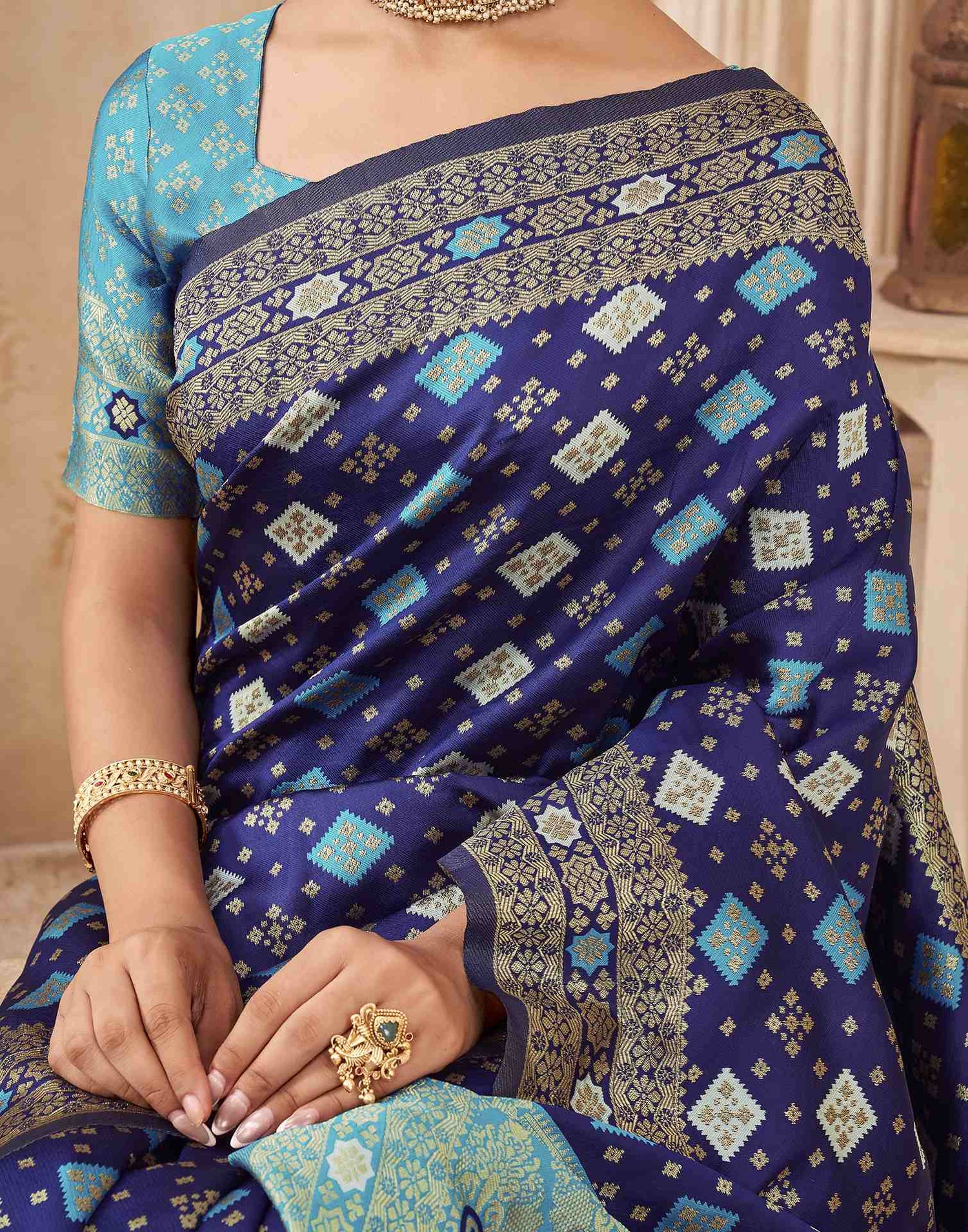 Navy Blue Silk Woven Banarasi Saree
