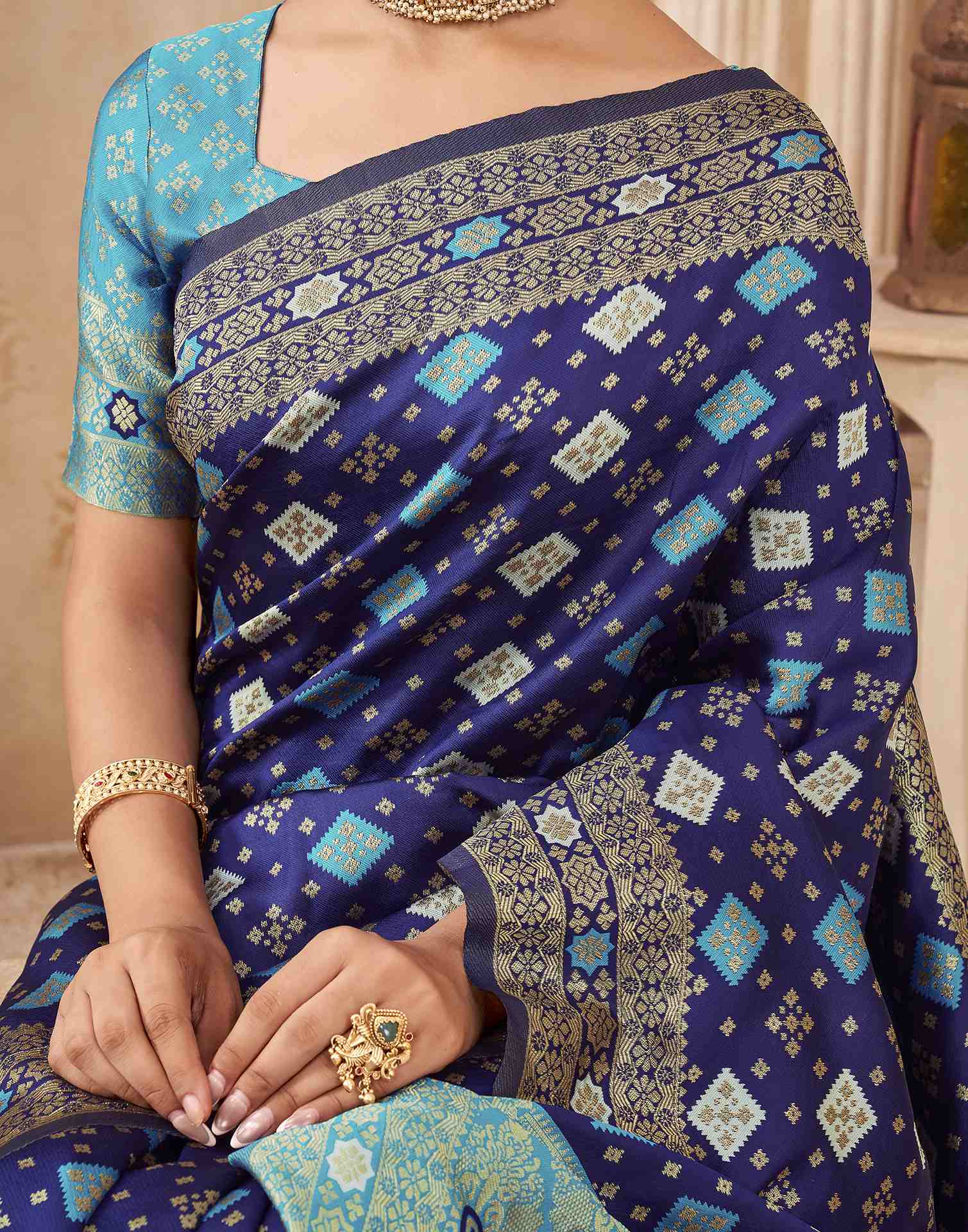 Navy Blue Silk Woven Banarasi Saree