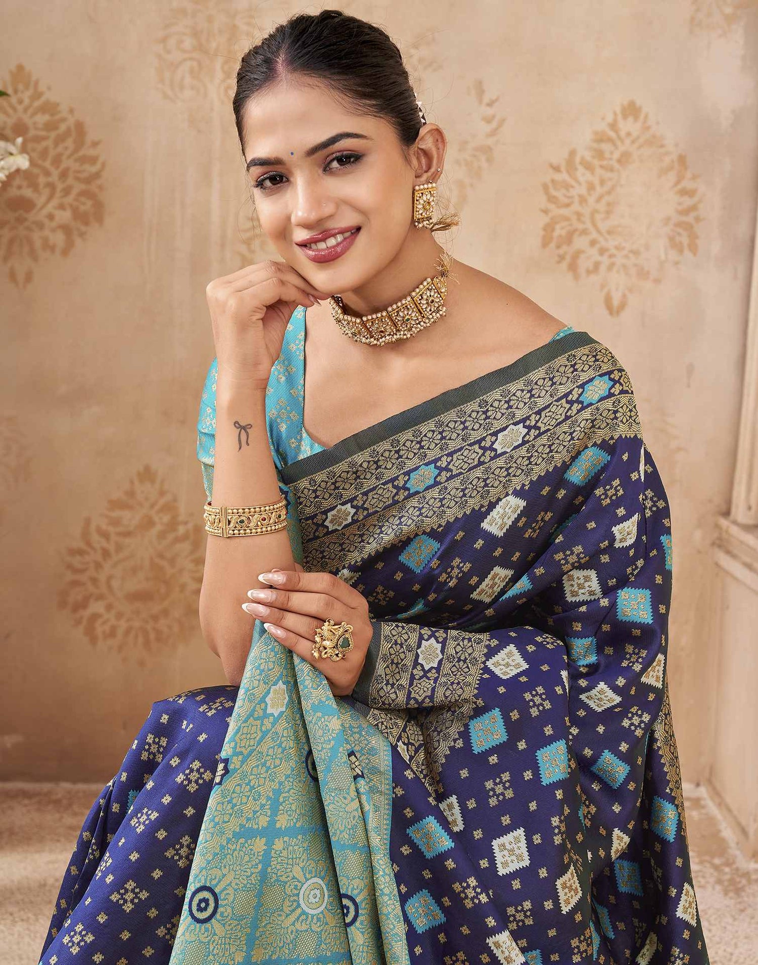 Navy Blue Silk Woven Banarasi Saree