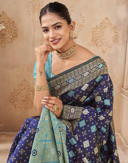 Navy Blue Silk Woven Banarasi Saree