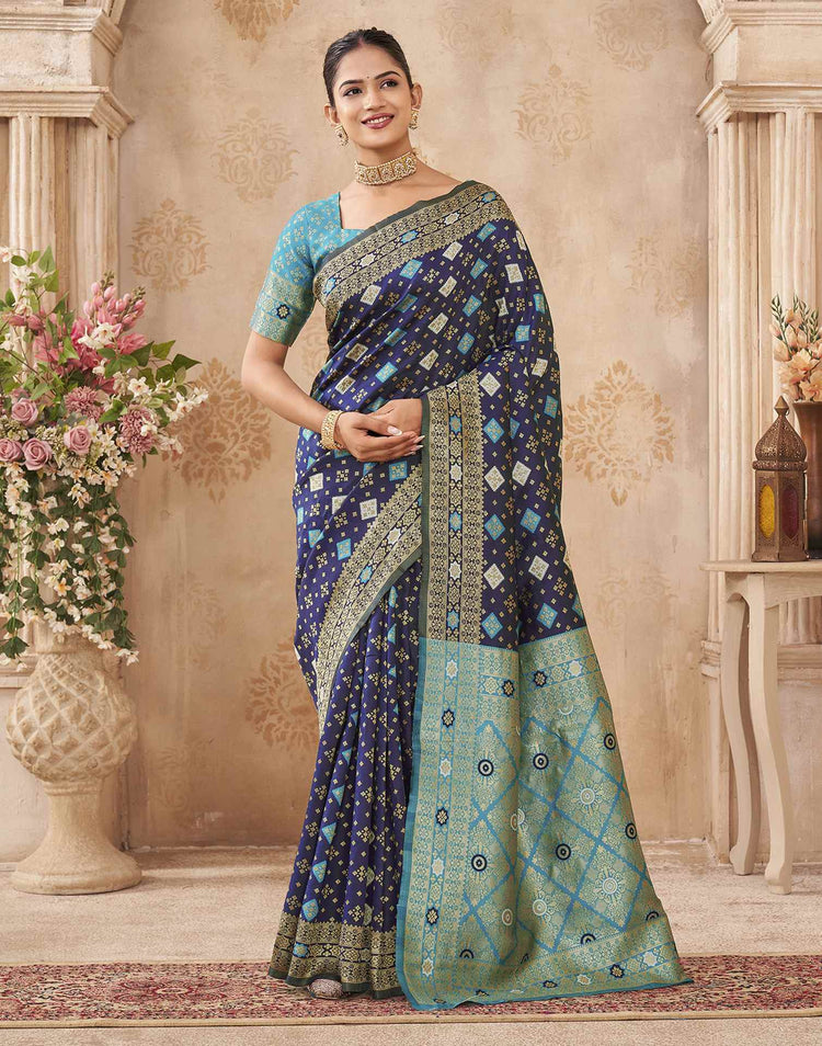 Navy Blue Silk Woven Banarasi Saree