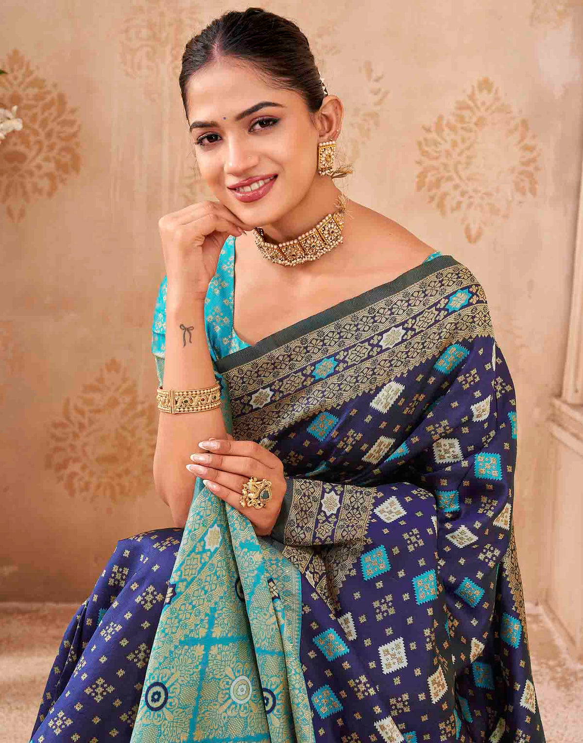 Navy Blue Silk Woven Banarasi Saree