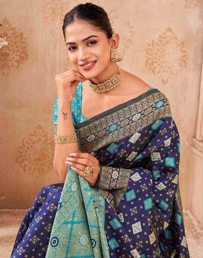 Navy Blue Silk Woven Banarasi Saree