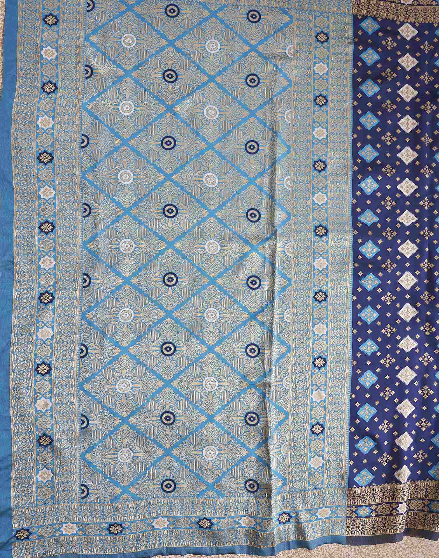 Navy Blue Silk Woven Banarasi Saree