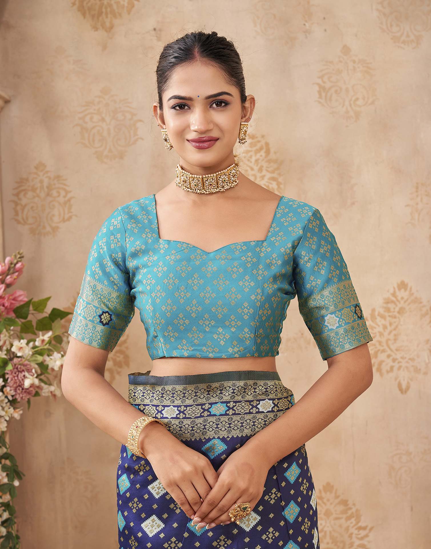 Navy Blue Silk Woven Banarasi Saree