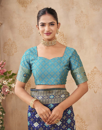 Navy Blue Silk Woven Banarasi Saree