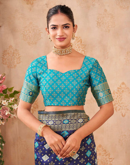 Navy Blue Silk Woven Banarasi Saree