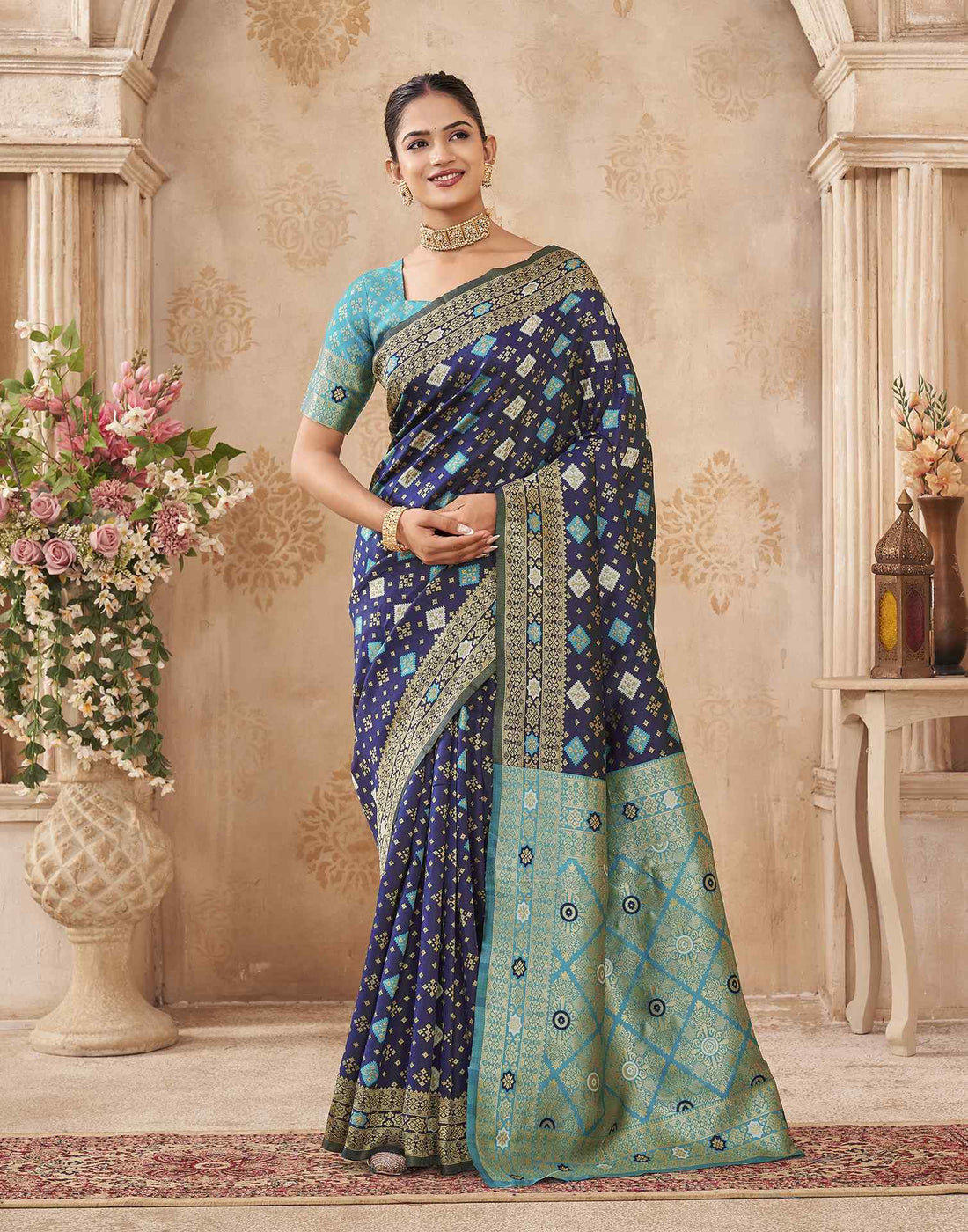 Navy Blue Silk Woven Banarasi Saree