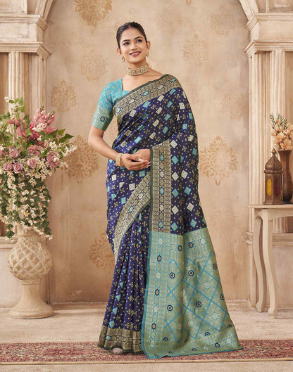 Navy Blue Silk Woven Banarasi Saree