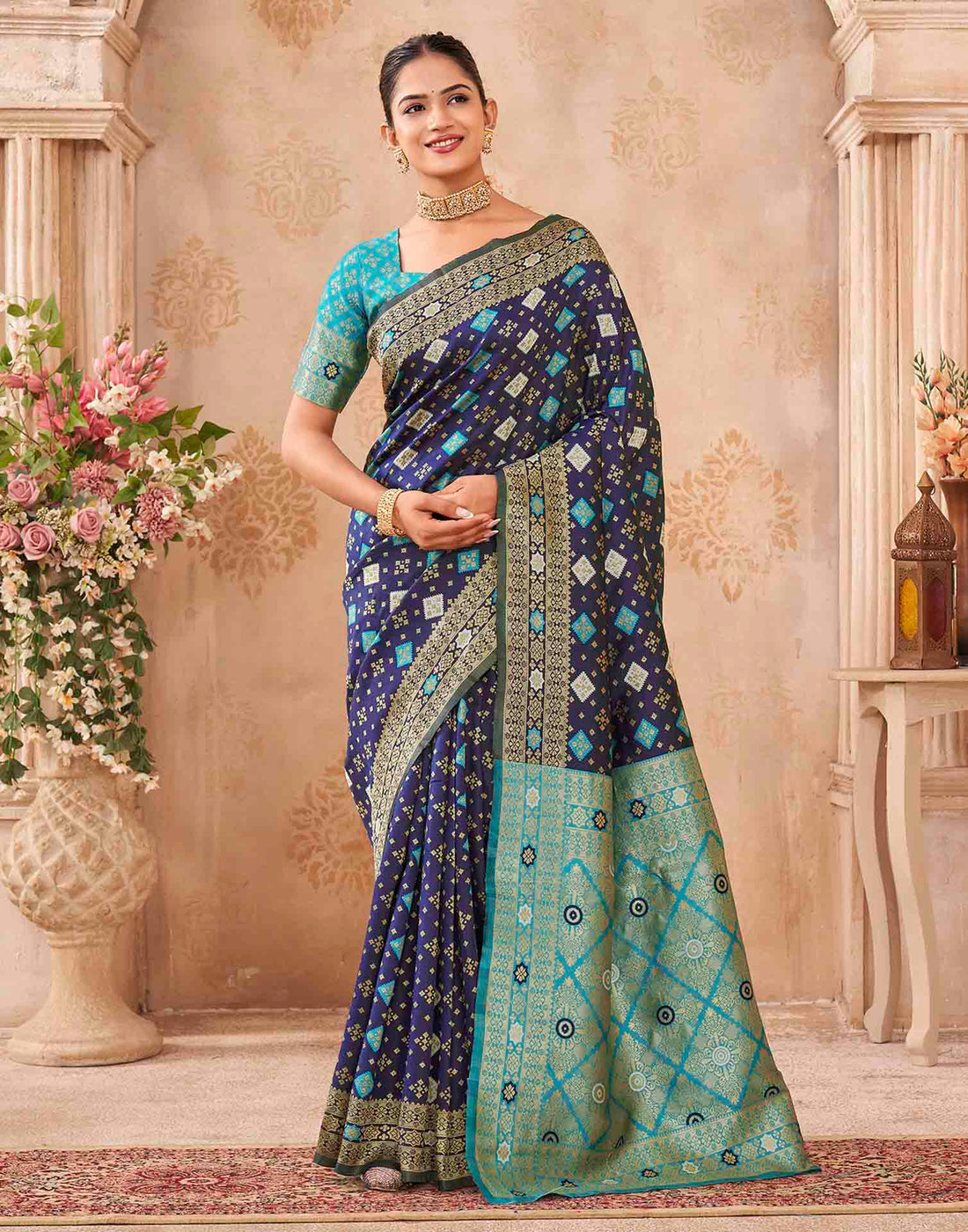 Navy Blue Silk Woven Banarasi Saree