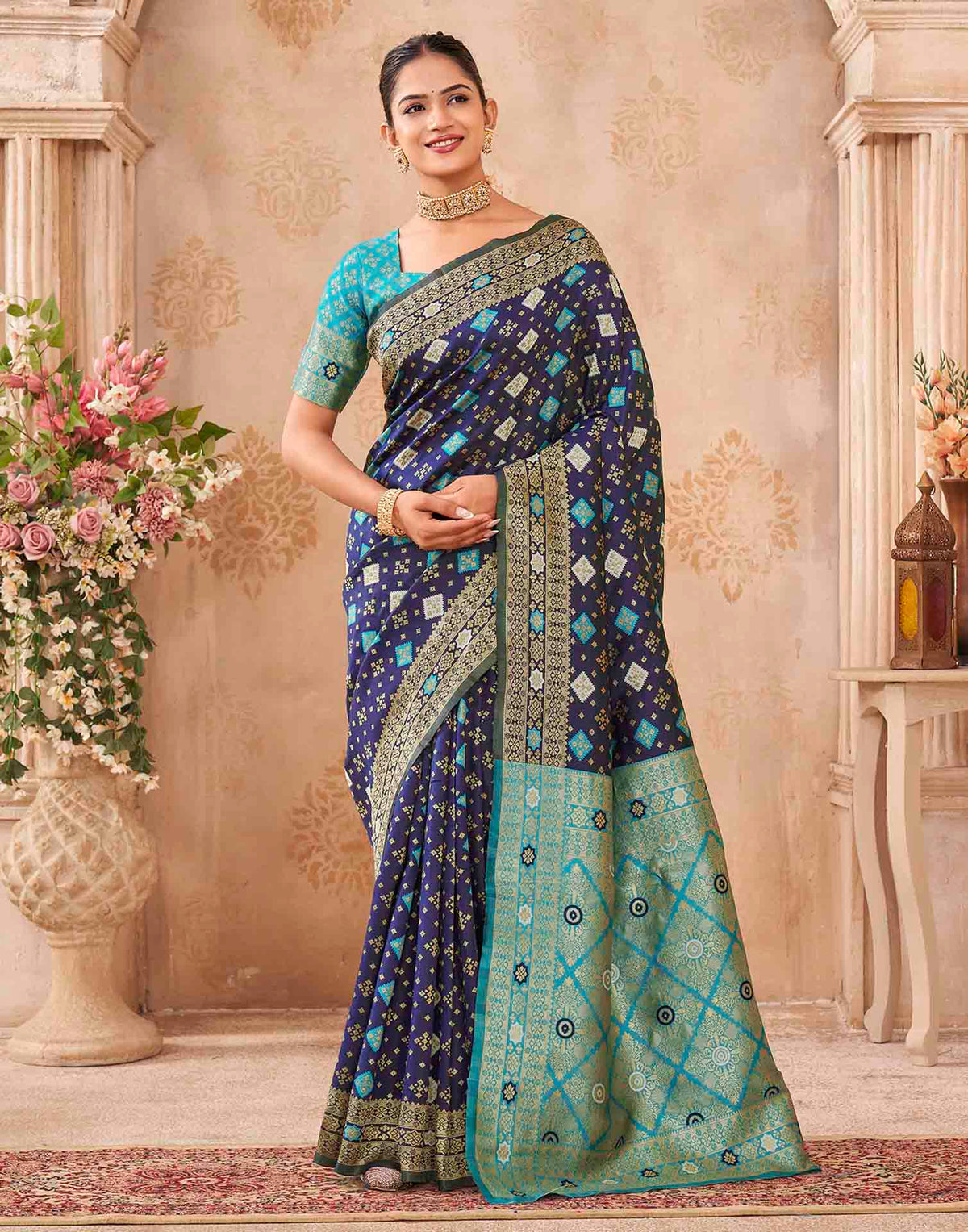 Navy Blue Silk Woven Banarasi Saree