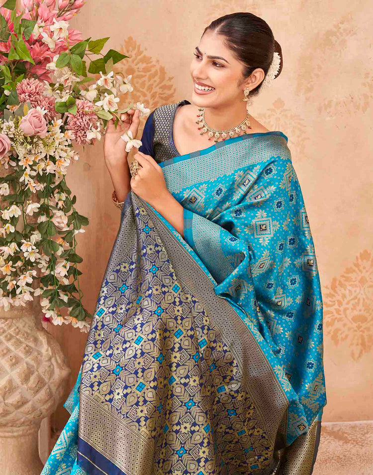 Blue Silk Woven Patola Saree