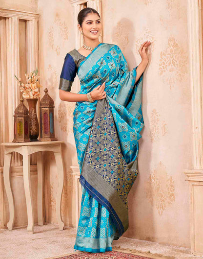 Blue Silk Woven Patola Saree