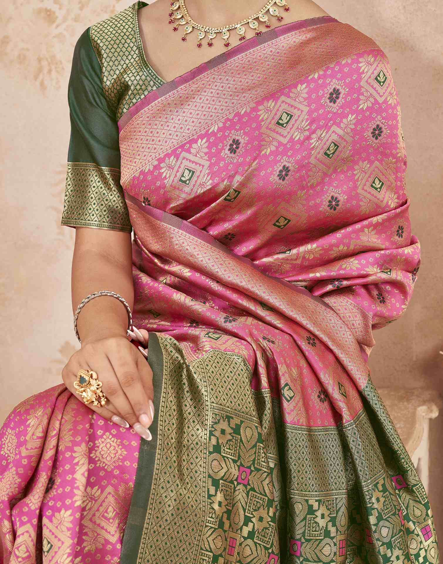 Pink Silk Woven Patola Saree