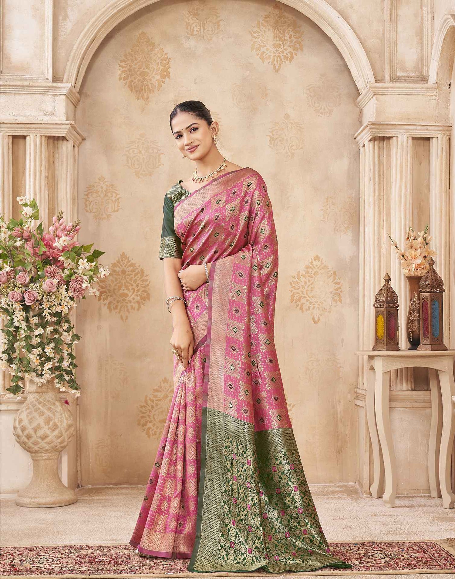 Pink Silk Woven Patola Saree