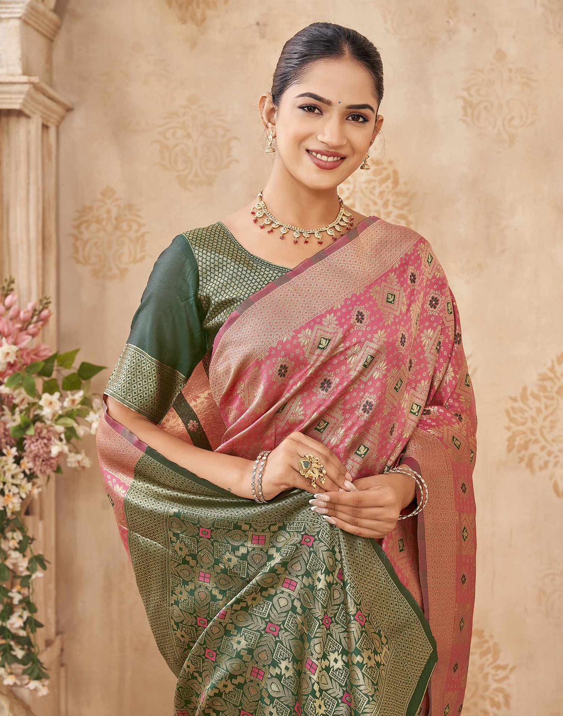 Pink Silk Woven Patola Saree