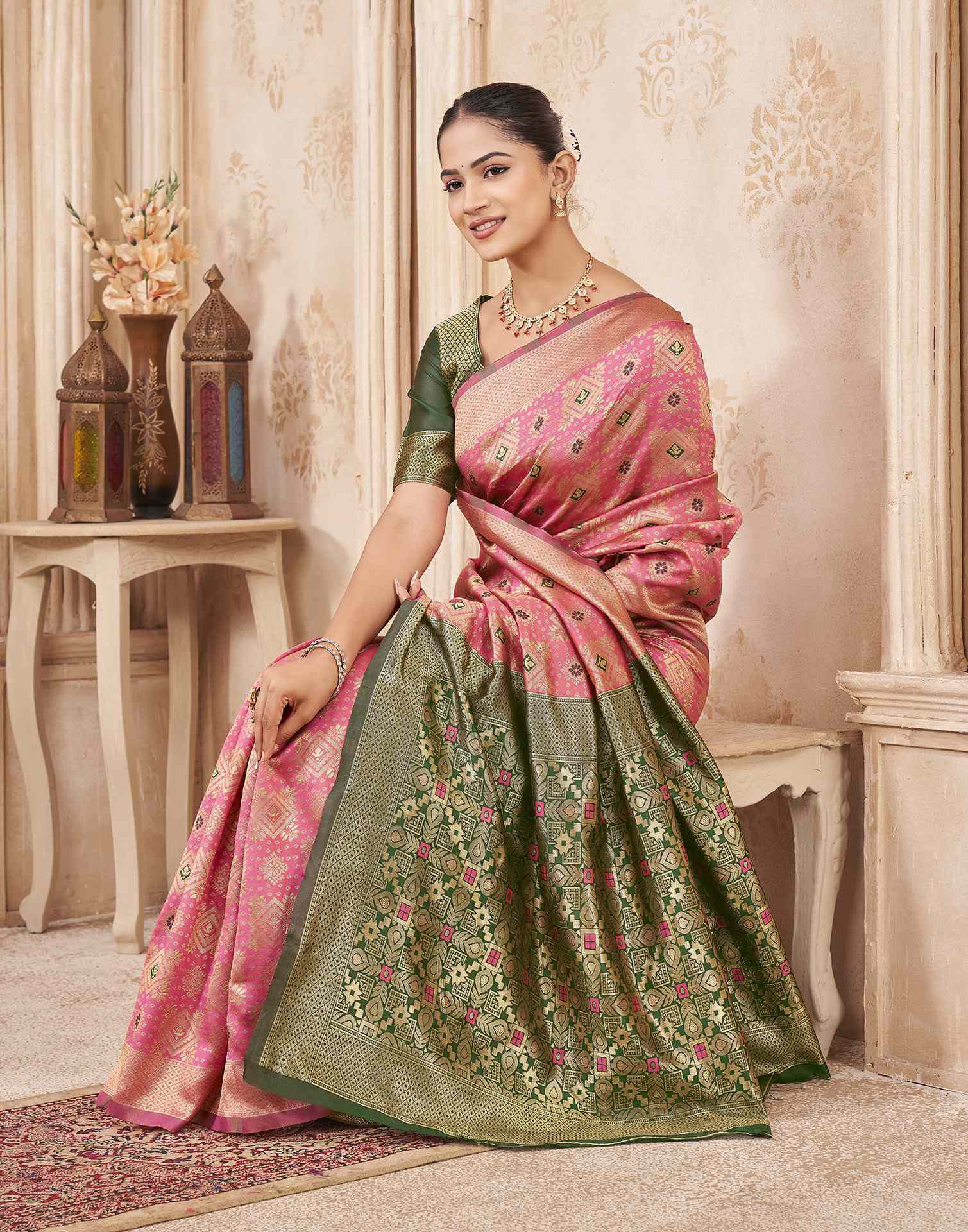 Pink Silk Woven Patola Saree