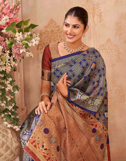 Navy Blue Silk Woven Patola Saree