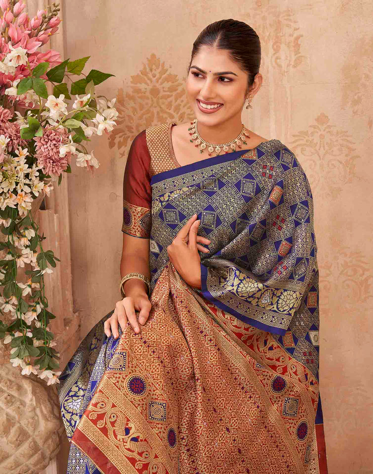 Navy Blue Silk Woven Patola Saree