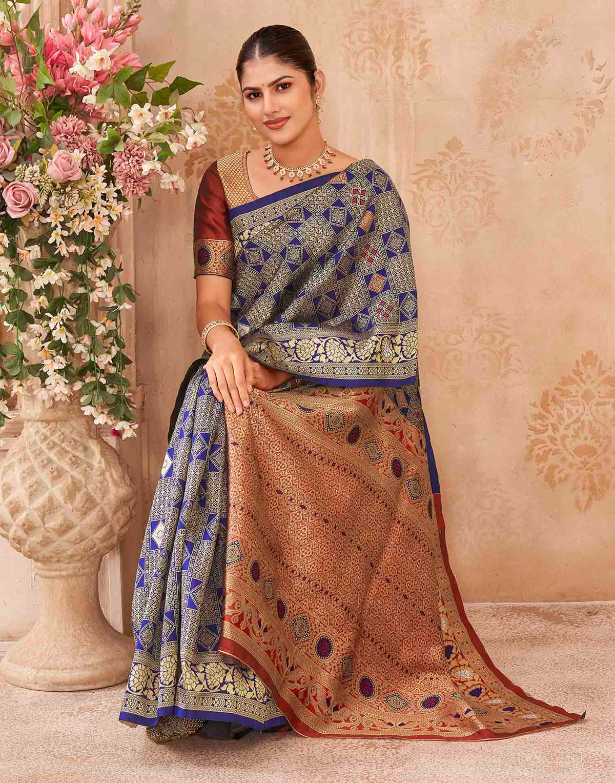 Navy Blue Silk Woven Patola Saree