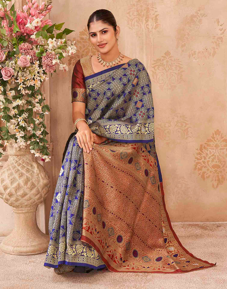 Navy Blue Silk Woven Patola Saree