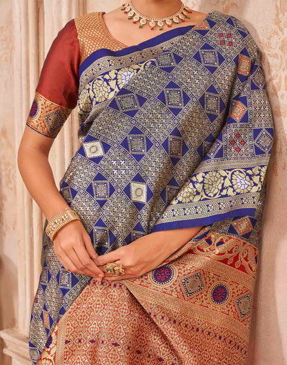 Navy Blue Silk Woven Patola Saree