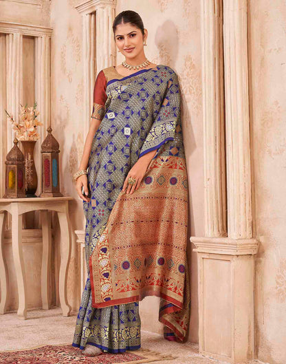 Navy Blue Silk Woven Patola Saree