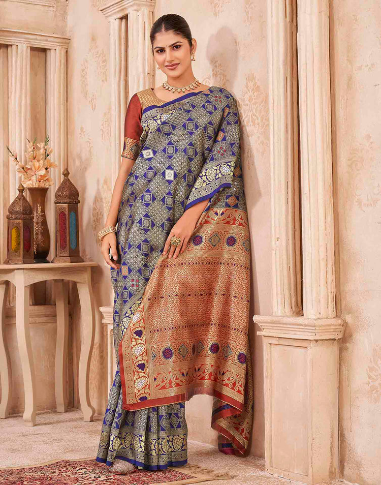 Navy Blue Silk Woven Patola Saree
