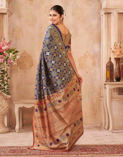 Navy Blue Silk Woven Patola Saree