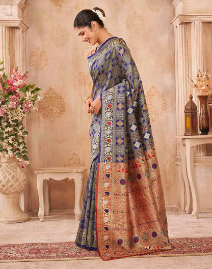 Navy Blue Silk Woven Patola Saree