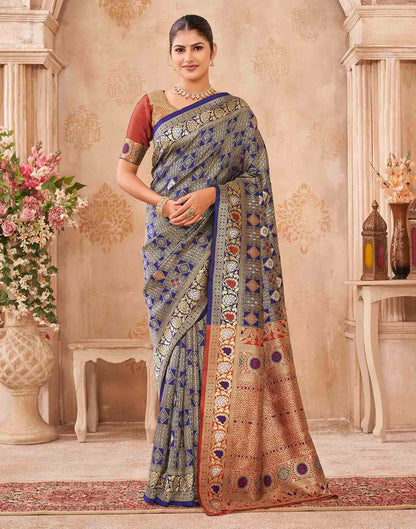 Navy Blue Silk Woven Patola Saree