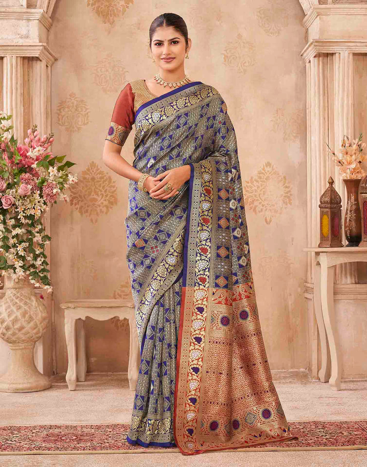Navy Blue Silk Woven Patola Saree