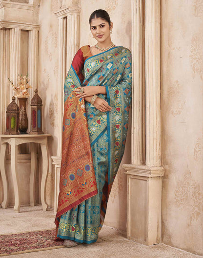 Turquoise Silk Woven Patola Saree