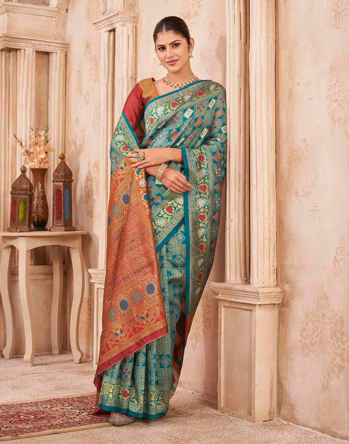 Turquoise Silk Woven Patola Saree