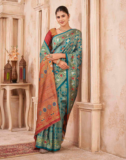 Turquoise Silk Woven Patola Saree