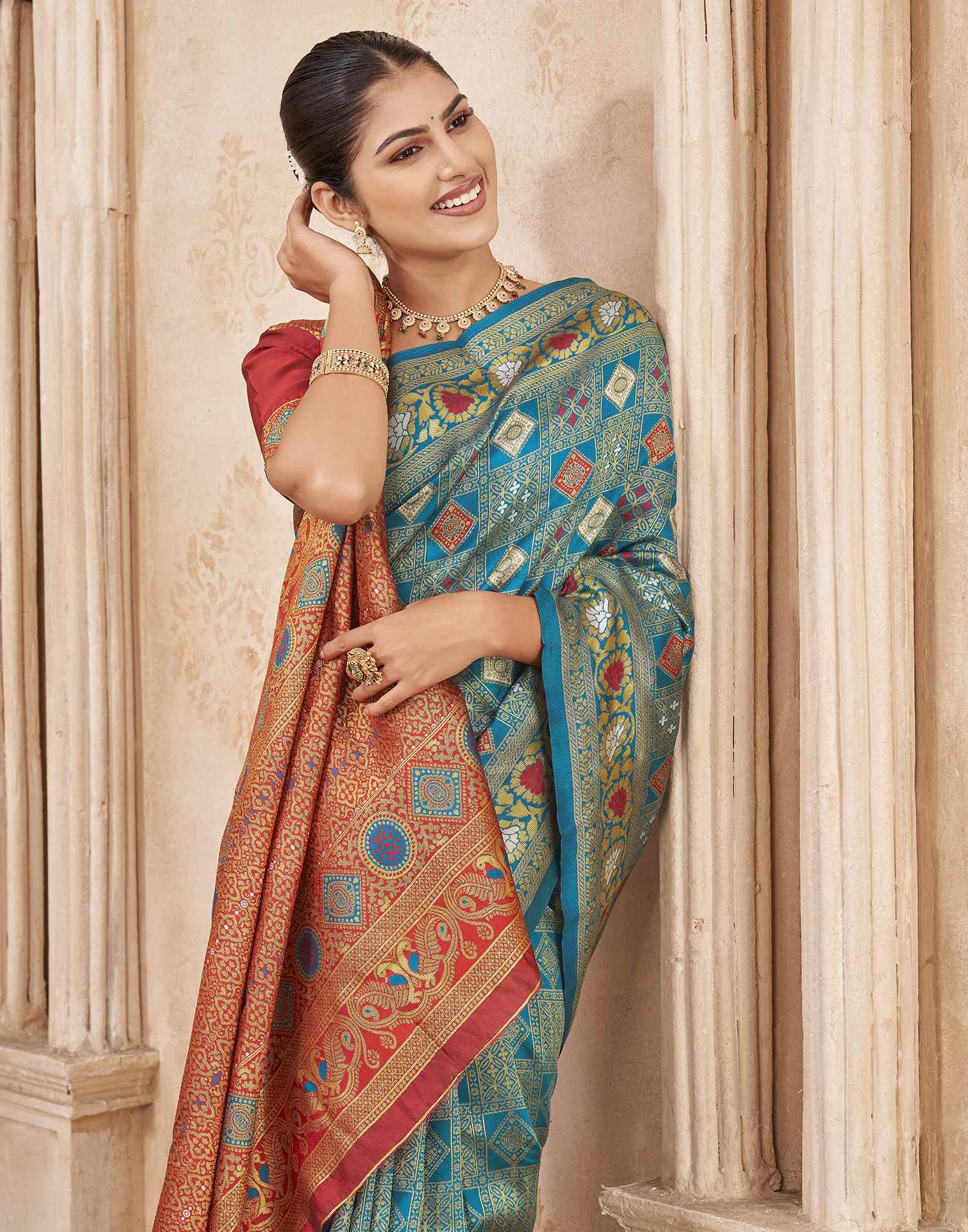 Turquoise Silk Woven Patola Saree