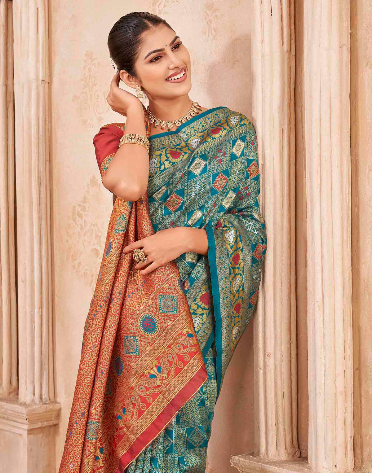 Turquoise Silk Woven Patola Saree