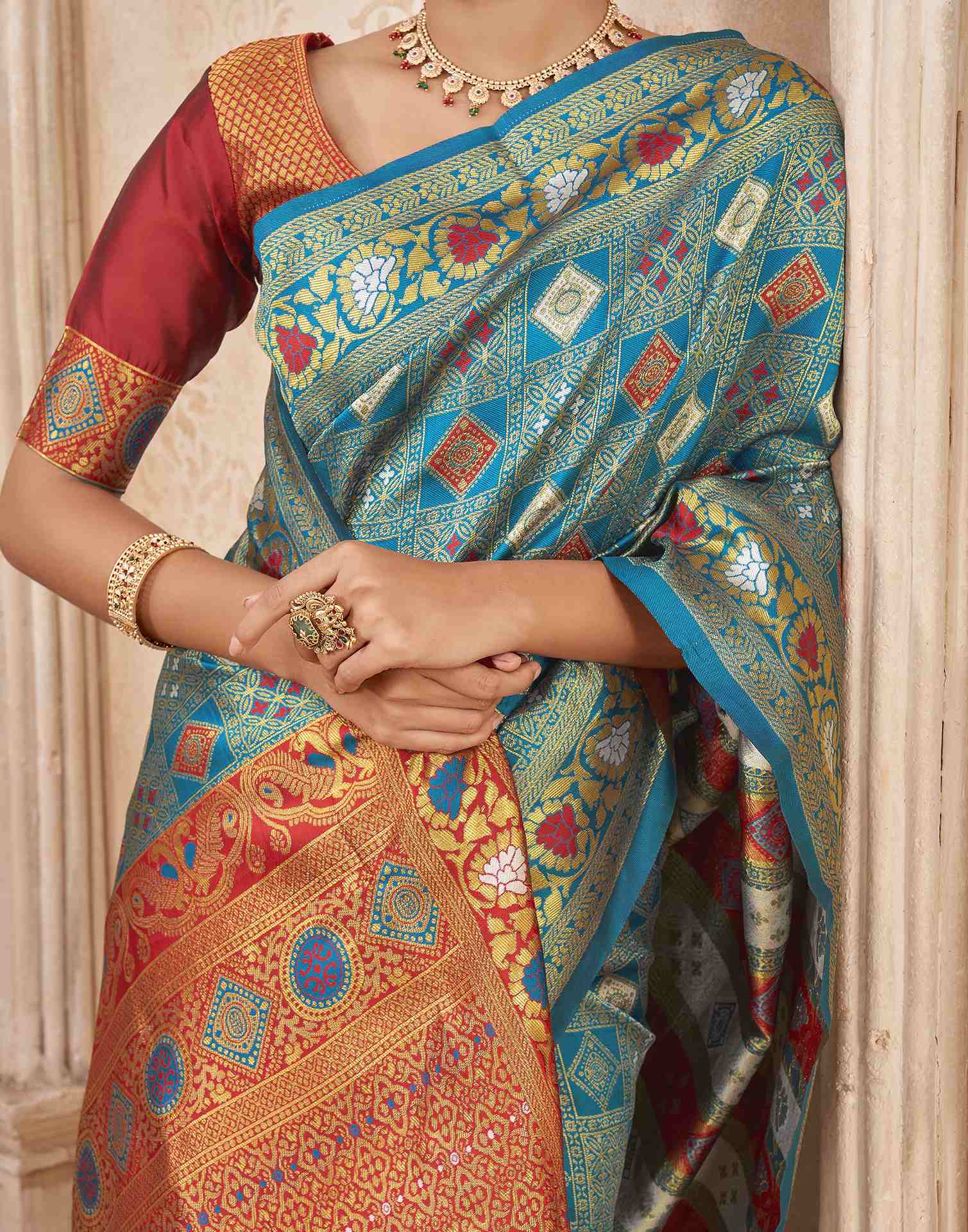 Turquoise Silk Woven Patola Saree