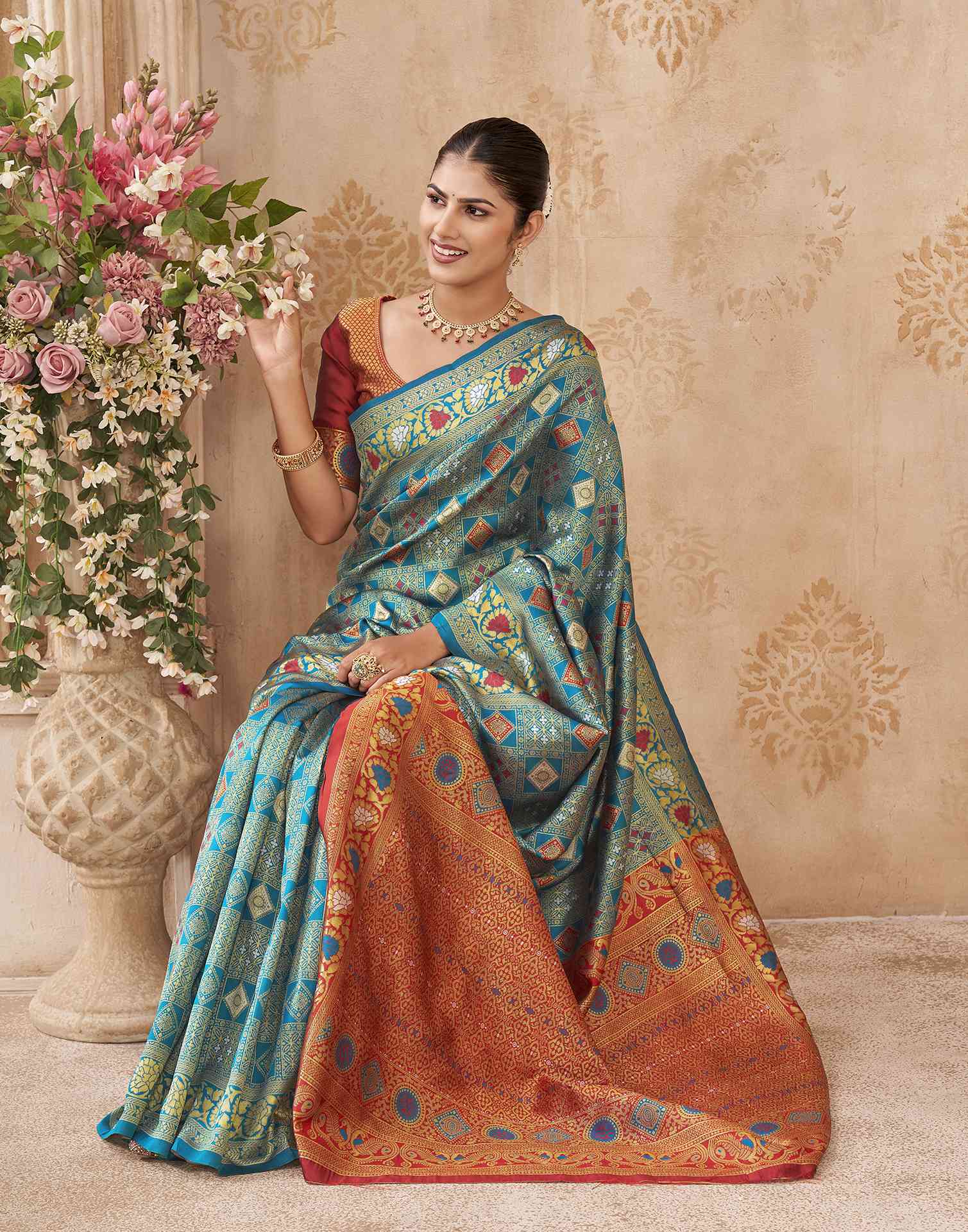 Turquoise Silk Woven Patola Saree