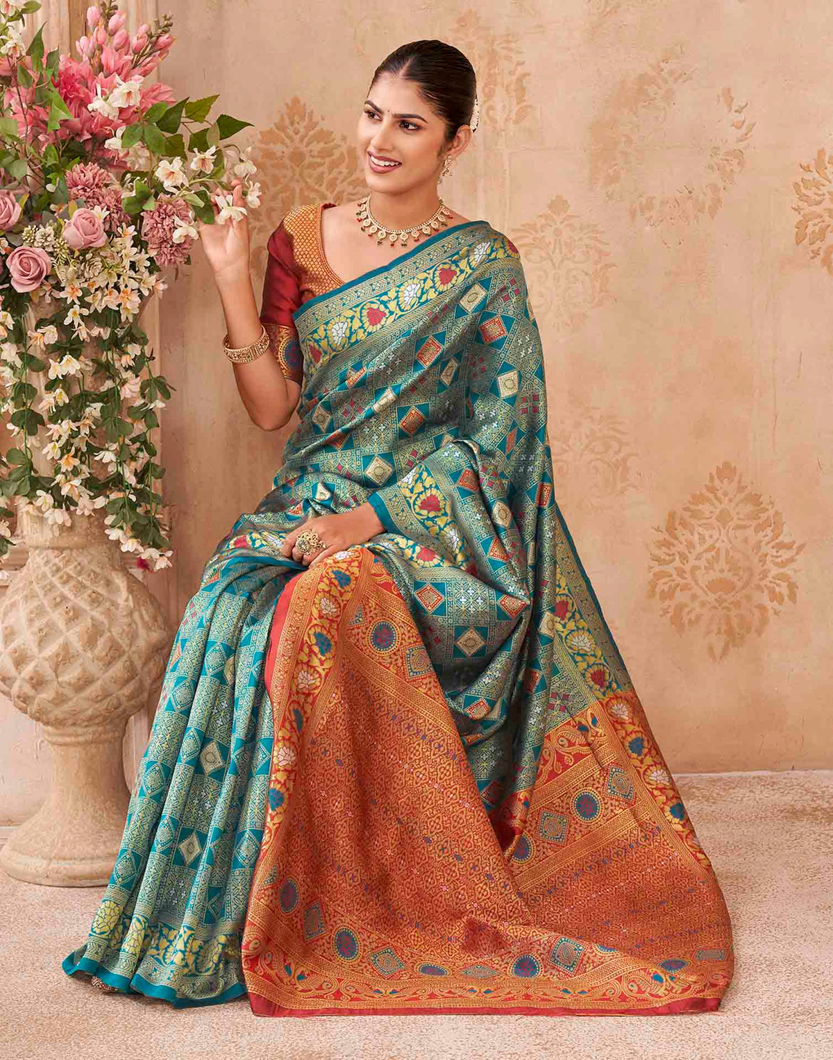 Turquoise Silk Woven Patola Saree