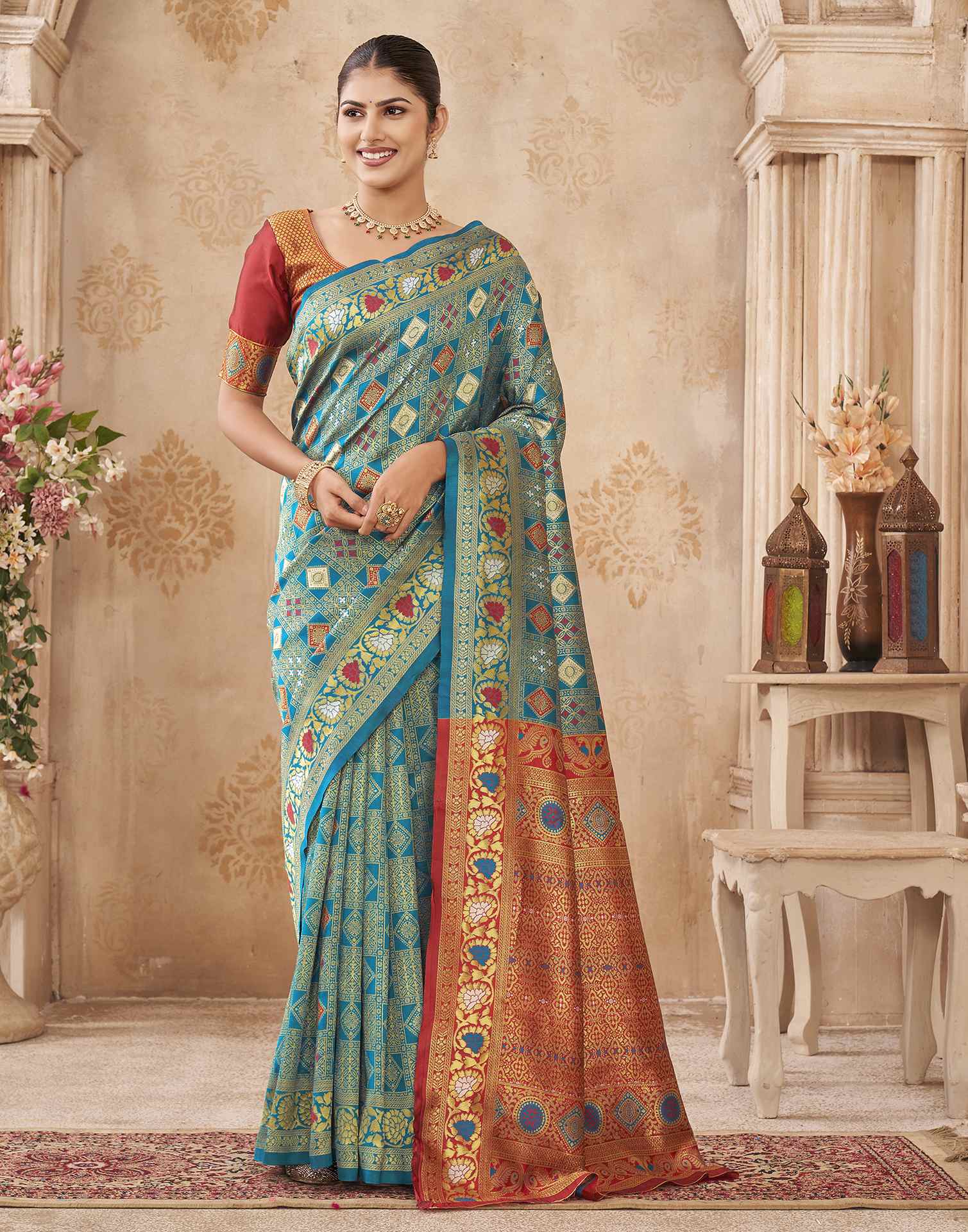Turquoise Silk Woven Patola Saree