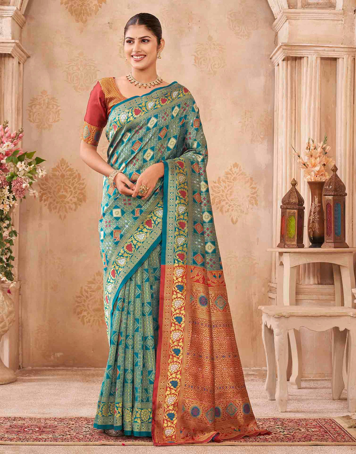 Turquoise Silk Woven Patola Saree