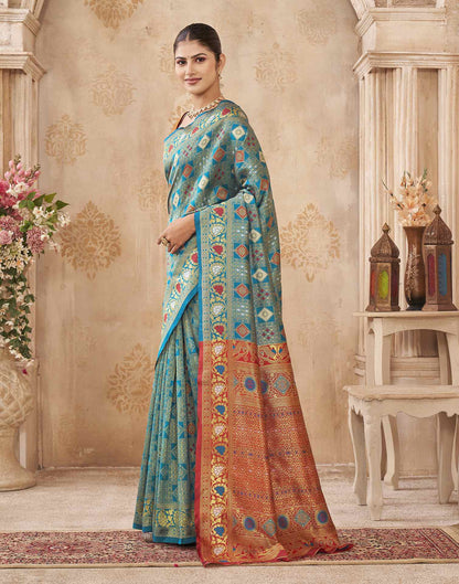 Turquoise Silk Woven Patola Saree