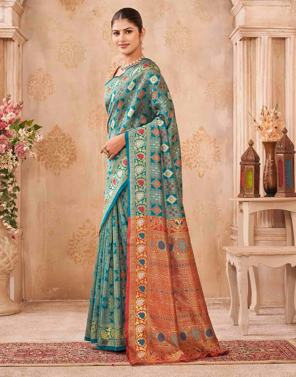 Turquoise Silk Woven Patola Saree